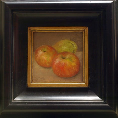 Painting of apples and pear
