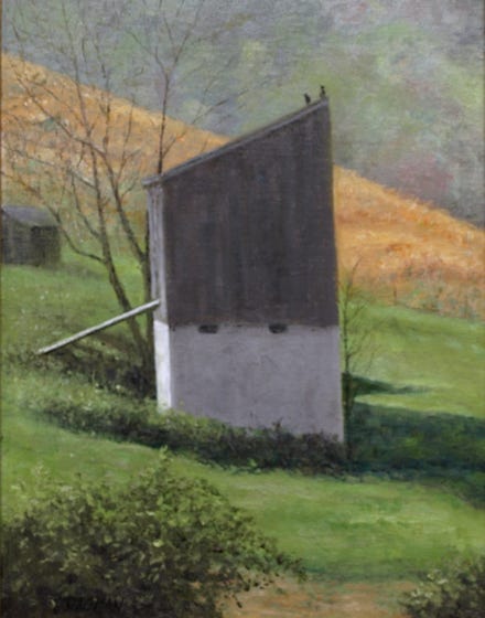 Farm Building with pearching birds painting by Gary Dagnan