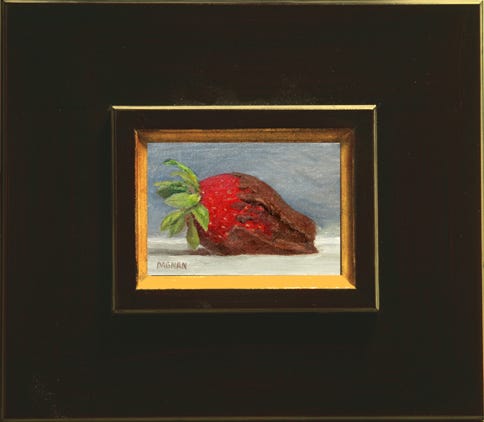 Painting of strawberry with chocolate dipped